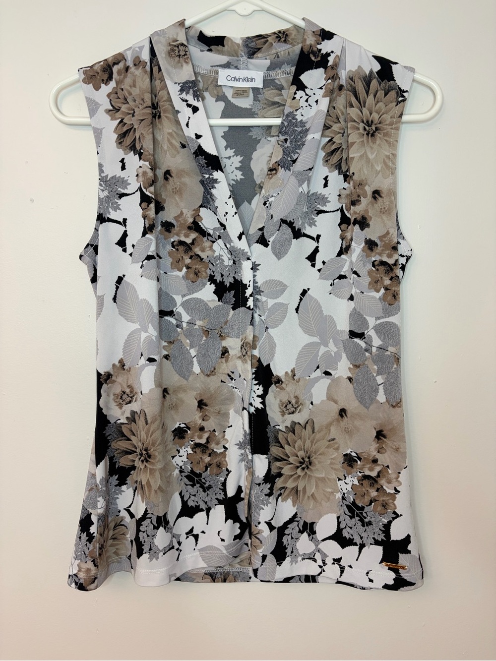 Calvin Klein Sleeveless Faux Wrap Floral Top Size Small